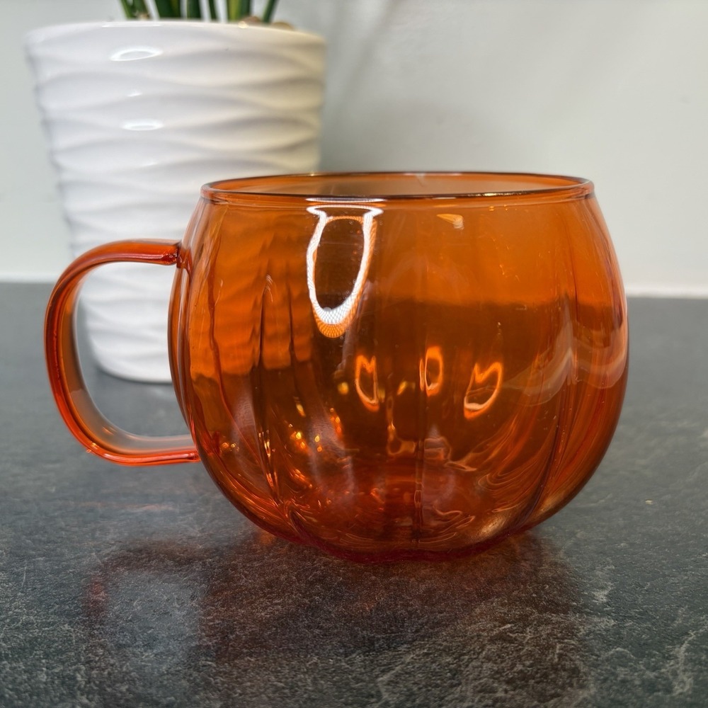 Pumpkin Orange Large Glass Tea Coffee Mug Handle 12 oz Fall Halloween Autumn